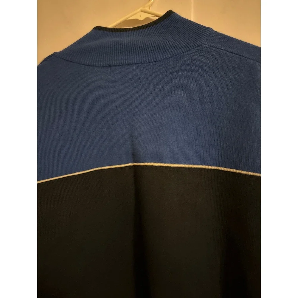 LL Bean Mens Colorblock Quarter Zip Pullover Sweater Blue Black‎ Cotton M REG